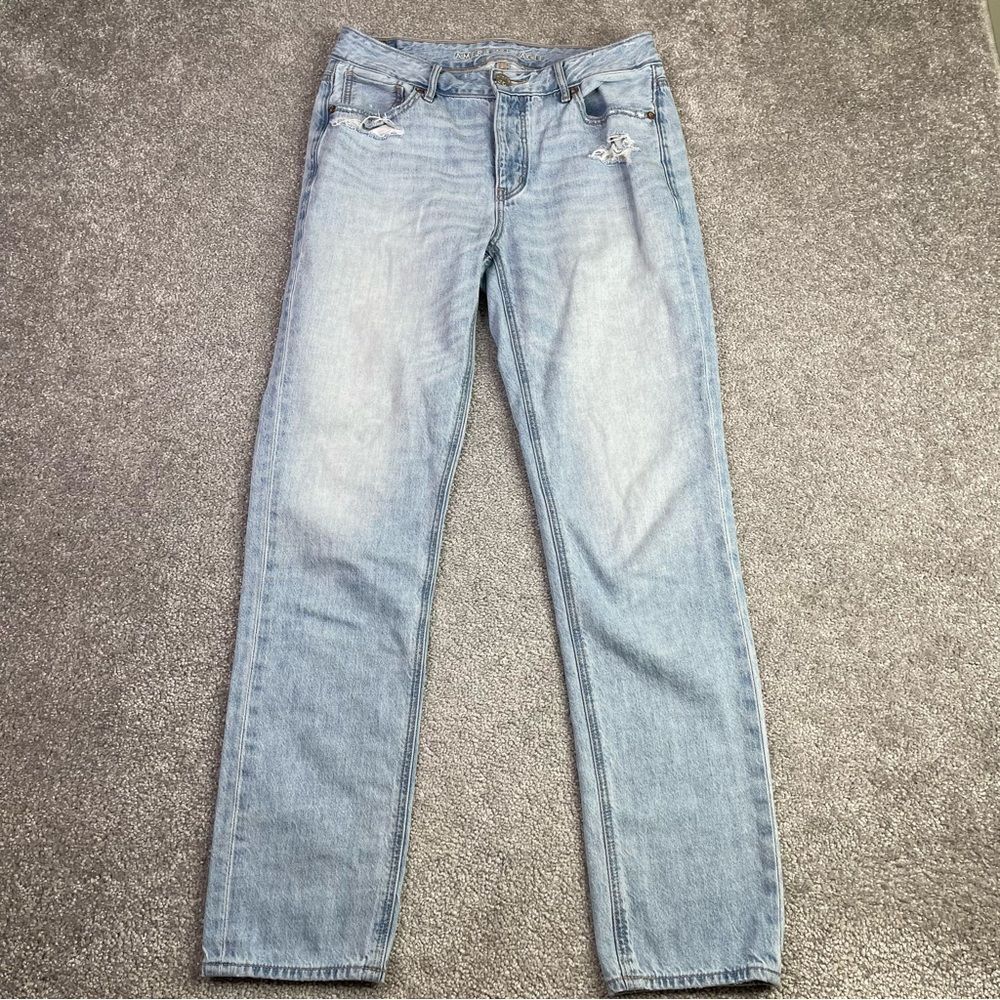 American Eagle Tomgirl Jeans Women's 2 Long Blue Boyfriend Mid-Rise Button Fly